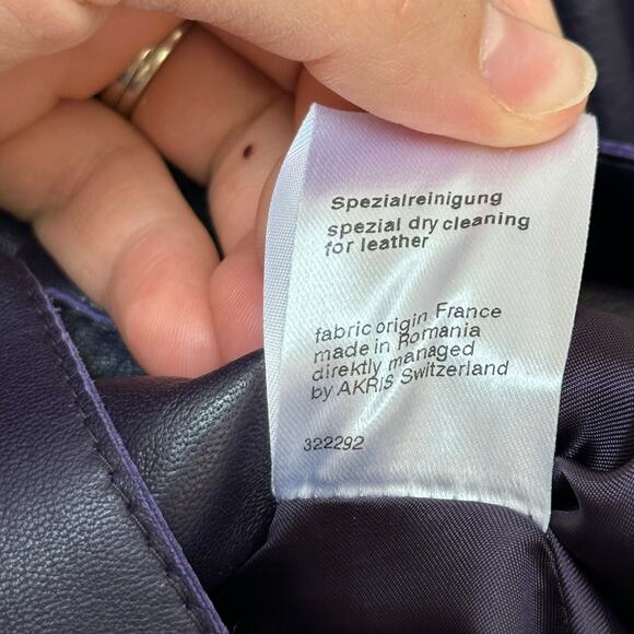 AKRIS Lamb Nappa Leather Collared Blazer Purple 12 - Picture 10 of 11